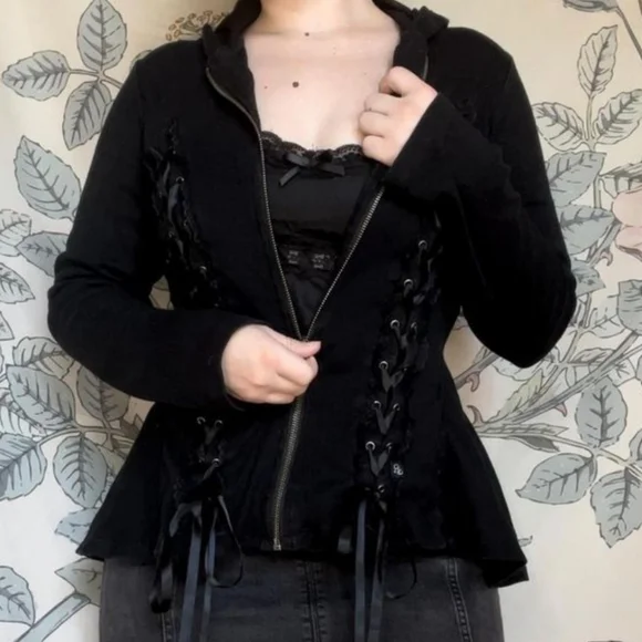 Royal Bones Tripp NYC Corset Lace Up Black Steampunk Hoodie Size XS - Picture 3 of 16